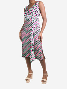 Diane Von Furstenberg Green sleeveless geometric pleated dress - size US 6
