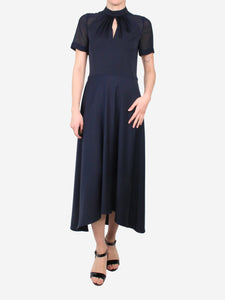 ME+EM Blue short-sleeved asymmetric midi dress - size UK 8