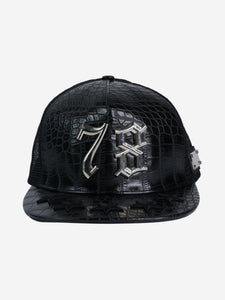 Philipp Plein Black croc skin hat with star embroidery and metal detail