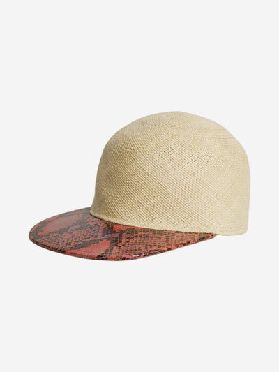 Neutral straw cap with snake print brim Hats Stella McCartney 